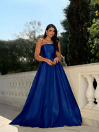 Chic Strapless Sleeveless Long A Line Prom Dress With Pleated YK0232