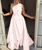Asymmetric Strapless Sleeveless Long A-Line Prom Dress With Pleated And Beadings YK0692