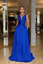 Straps Sleeveless High Waist Long Prom Dress With Pockets Pleated MS0387