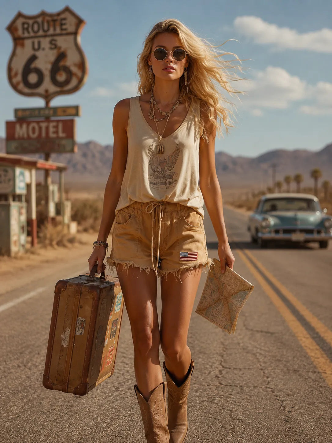 Sierra Washed Camel Americana Denim Shorts Relaxed Vintage Utility Style
