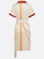 Apricot Wrap Dress Shirt Collar Short Sleeve Sheath Midi Dress
