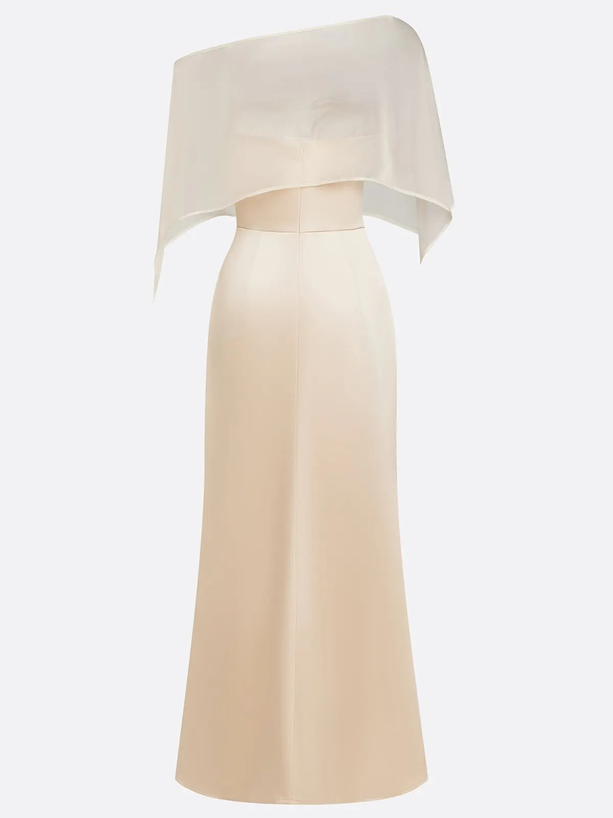 Champagne 3D Floral Satin Boat Neck Short Sleeve Sheath Gown Dress with Capelet