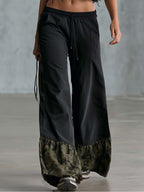 Athleisure Black Cotton Crew-neck Top And Camouflage-panel Pants Set