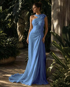 Cocoslly One Shoulder Sleeveless High Waist Long Prom Dress With Rhinstone | Green Chiffon LX0087