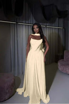 Cocoslly Strapless Sleeveless High Waist Long Prom Dress With Appliques And Scarf | Daffodil Chiffon YQ0072