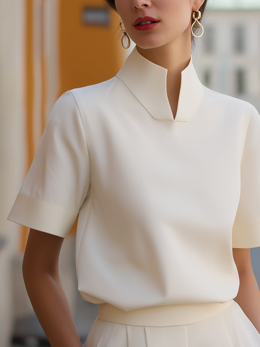 Stand Collar Minimalist Structured Blouse