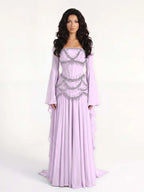 Cocoslly Strapless Sleeveless High Waist Long Prom Dress With Rhinstone | Dusty Sage Chiffon LX0090