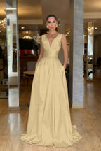 Straps Sleeveless High Waist Long Prom Dress With Pockets Pleated MS0387