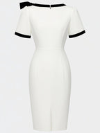 White Bow Short Sleeve Sheath Midi Dress