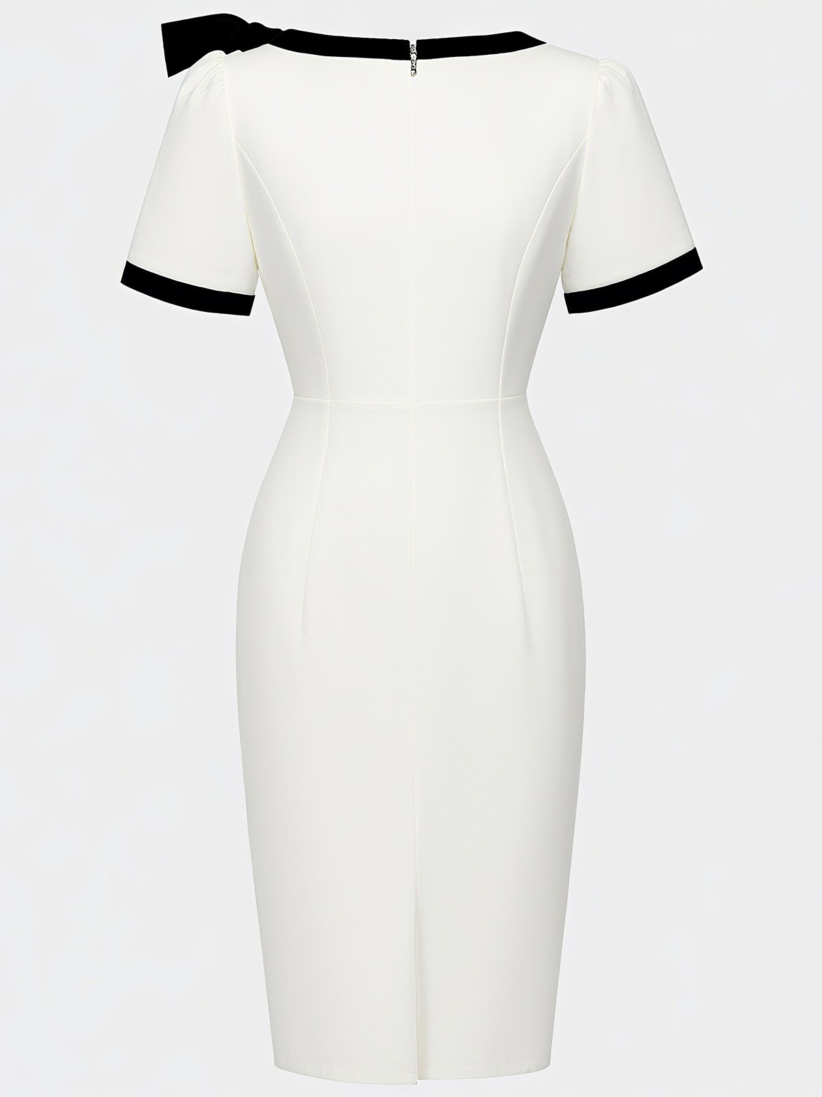 White Bow Short Sleeve Sheath Midi Dress