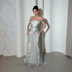Chic Off the Shoulder Sleeveless Long Prom Dress With Pleated YK0266