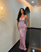 Sweetheart Spaghetti Straps Sleeveless Long Mermaid Prom Dress With Flower Appliqués And Embroidered YK0333