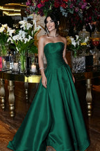 Cocoslly Strapless Sleeveless High Waist Long Prom Dress With Sequins | Royal Blue Satin LR0331