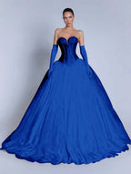 Tulle Sweetheart Strapless Sleeveless Long A-Line Prom Dress With Bow And Gloves YK0721