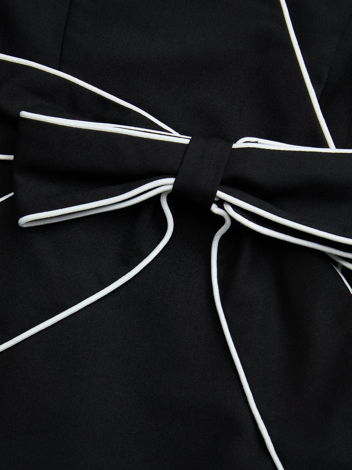 Black Piping Bow Classic V Neck Long Sleeve Sheath Midi Dress