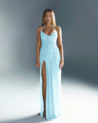 Halter V-Neck Strapless Sleeveless Long Mermaid Prom Dress With Split And Pleated YK0670