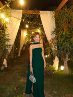 Spandex Strapless Sleeveless Long Mermaid Prom Dress With Ruffles And Rhinstone YK0330