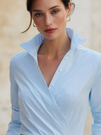 Wrap-Front Tailored Blouse With Structured Collar