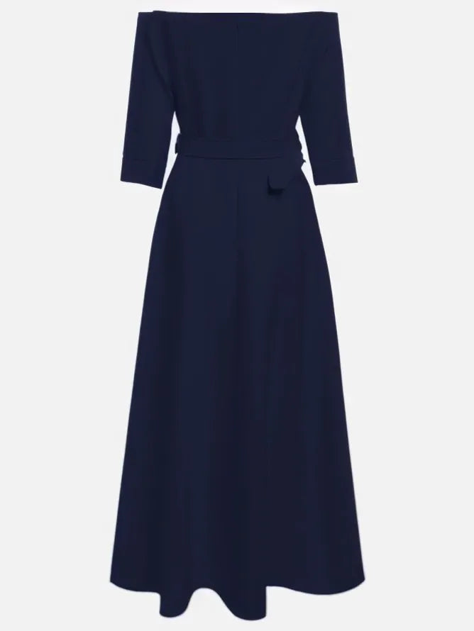 Purplish Blue Classic Off The Shoulder Half Sleeve A-Line Maxi Dress
