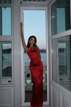 Cocoslly Halter Sleeveless High Waist Long Mermaid Prom Dress | Wine Red Satin CO0149