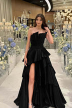 Charming Strapless Sleeveless Long Split Prom Dress With Pleated MS0456