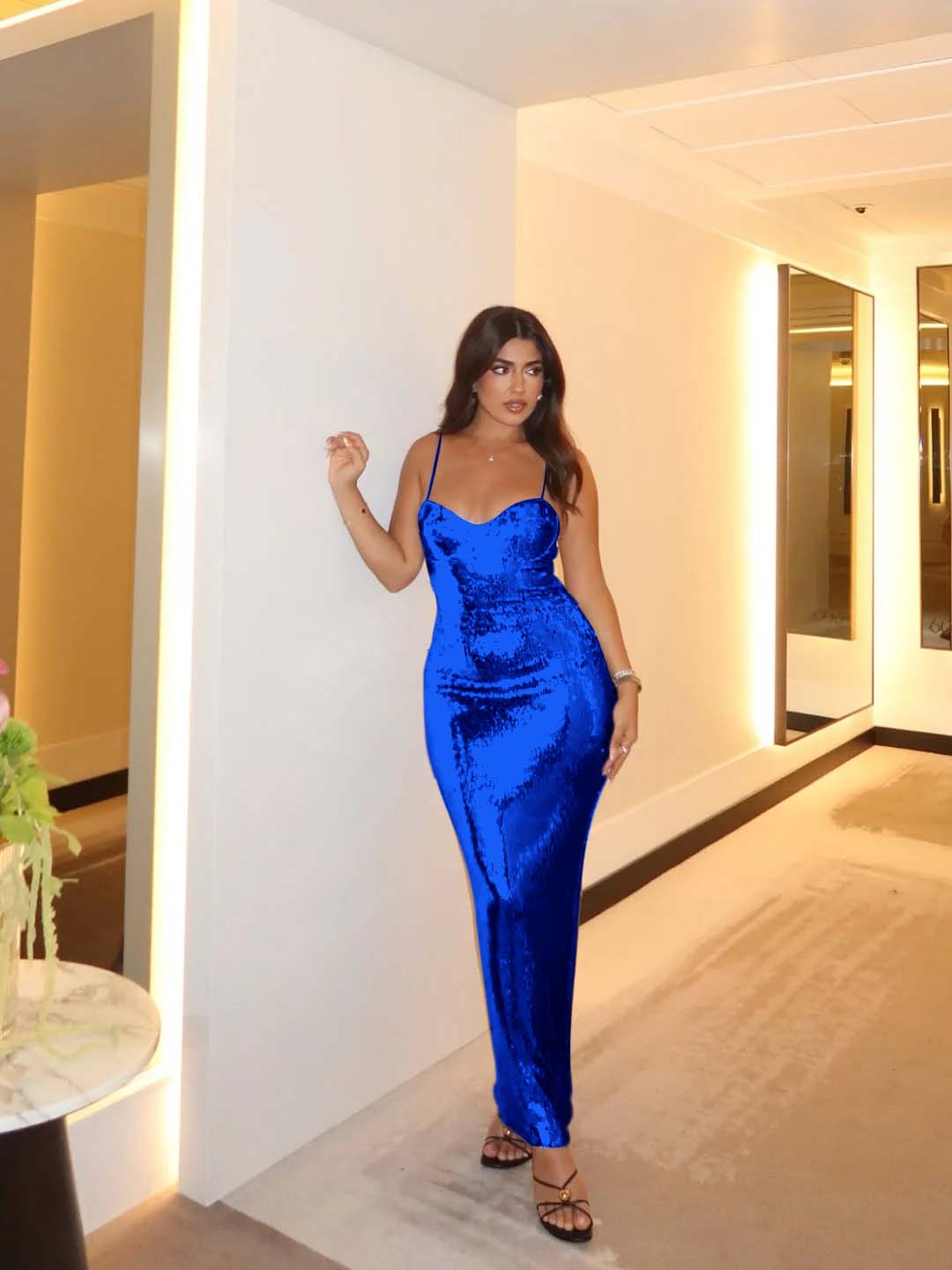 Spaghetti Strap Sleeveless Long Mermaid Prom Dress With Pleated YK0527