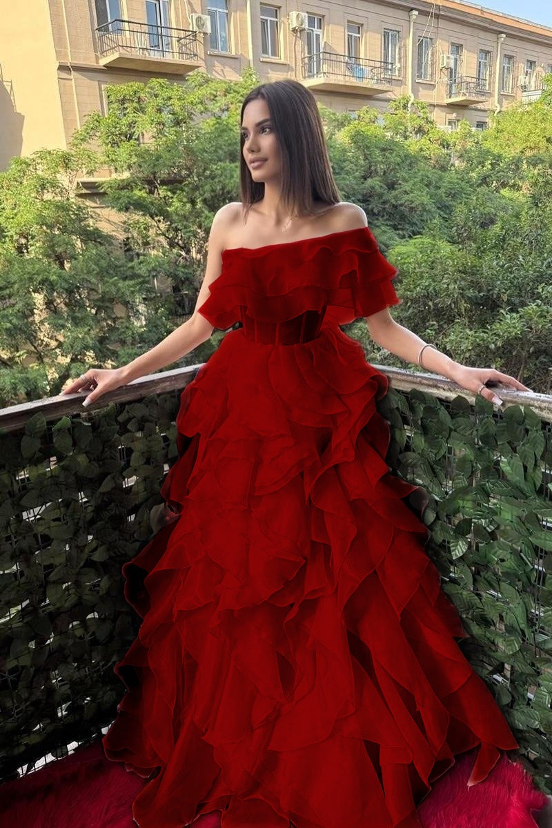 Cocoslly One Shoulder Sleeveless High Waist Long Prom Dress With Ruffles | Pink Chiffon XJ0753