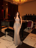 Cocoslly Strapless Sleeveless High Waist Long Mermaid Prom Dress With Sequins | Nude Sequins CO0196