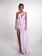 Cocoslly One Shoulder Sleeveless High Waist Long Prom Dress With Deep Split | Nude Sequins JZ0150
