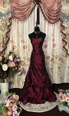 Cocoslly Strapless Sweetheart Sleeveless High Waist Long A Line Prom Dress With Ruffles | Black Red Satin PRD0034