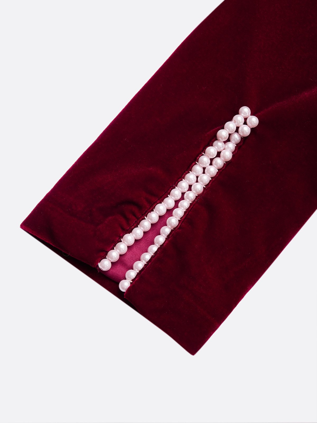 Wine Red Faux Pearl Velvet Boat Neck Half Sleeve Sheath Midi Dress