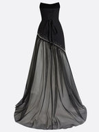 Black Hot Drilling Classic Tulle Strapless Sleeveless A-Line Gown Dress