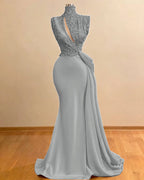 Cocoslly High Neck Sleeveless High Waist Long Mermaid Prom Dress With Sequins | Green Satin ZC0388