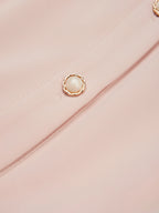Pink Pleated Classic Shirt Collar Short Sleeve A-Line Midi Dress