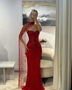 Tulle V-Neck Strapless Sleeveless Long Mermaid Prom Dress With Sequins And Ruffles YK0184
