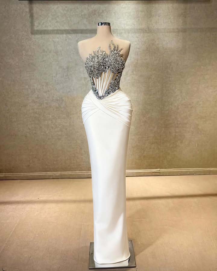 Strapless Sleeveless Long Mermaid Prom Dress With Beading Pleated YK0451