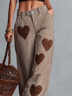 Retro Casual Comfortable Heart Pattern Brown Striped Pants