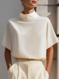 High-Neck Minimalist Draped Blouse Top