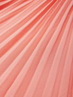 Orange Hollow Out Pleated Chiffon Crew Neck Sleeveless A-Line Maxi Dress
