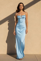Cocoslly Spaghetti Straps Sleeveless High Waist Long Mermaid Prom Dress | Black Satin NW0254
