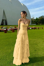 Cocoslly Strapless Sweetheart Sleeveless High Waist Long Prom Dress With Ruffles | Mint Green Chiffon YC0477