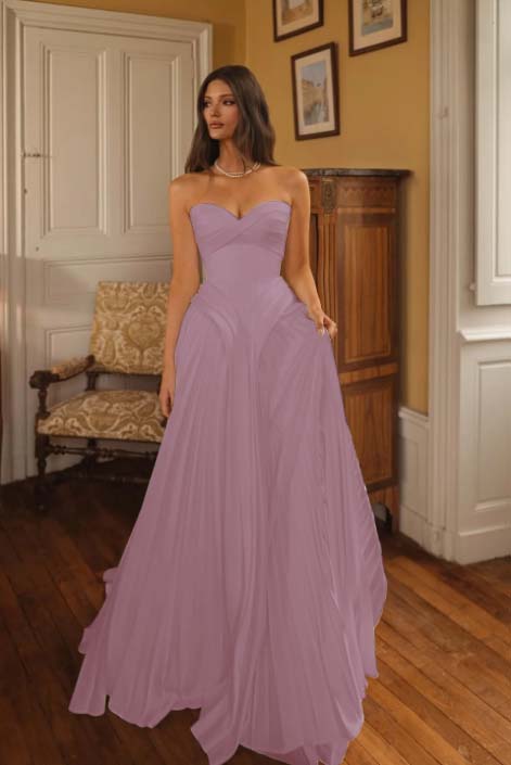 Cocoslly Sweetheart Strapless Sleeveless High-Waisted Long A-Line Pleated Prom Dress | Ivory Chiffon ZA0311