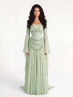 Cocoslly Strapless Sleeveless High Waist Long Prom Dress With Rhinstone | Dusty Sage Chiffon LX0090