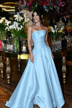 Cocoslly Strapless Sleeveless High Waist Long Prom Dress With Sequins | Royal Blue Satin LR0331