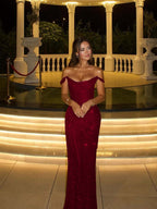 Off the Shoulder Sleeveless Long Mermaid Prom Dress With Beading YK0342