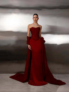 Satin Strapless Sleeveless Long Mermaid Prom Dress With Ruffles And Sequins YK0759
