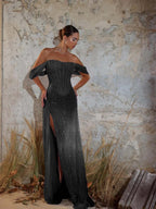 Off-The-Shoulder Strapless Sleeveless Long Mermaid Prom Dress With Sequins And High Split YK0711