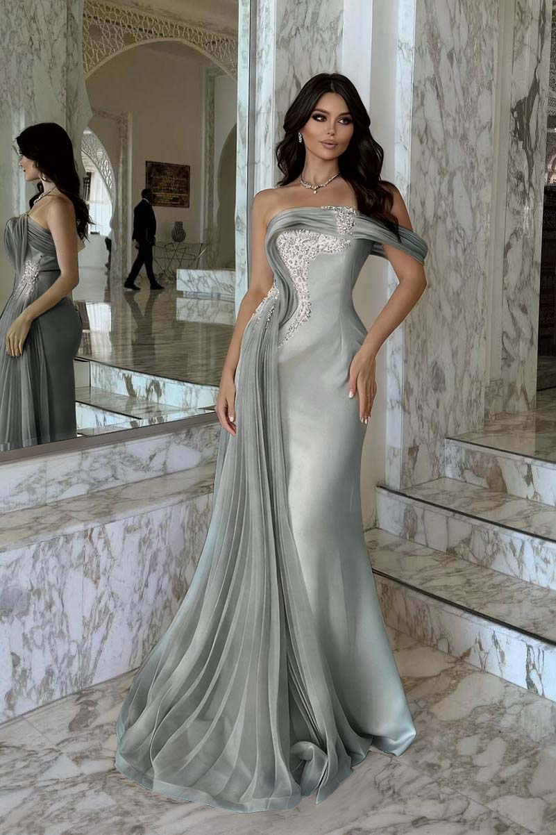 One Shoulder Sleeveless Long Mermaid Prom Dress With Beading WQ0029