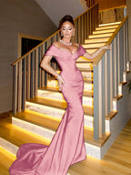Off The Shoulder Sleeveless Long Mermaid Prom Dress With Pleated YK0338