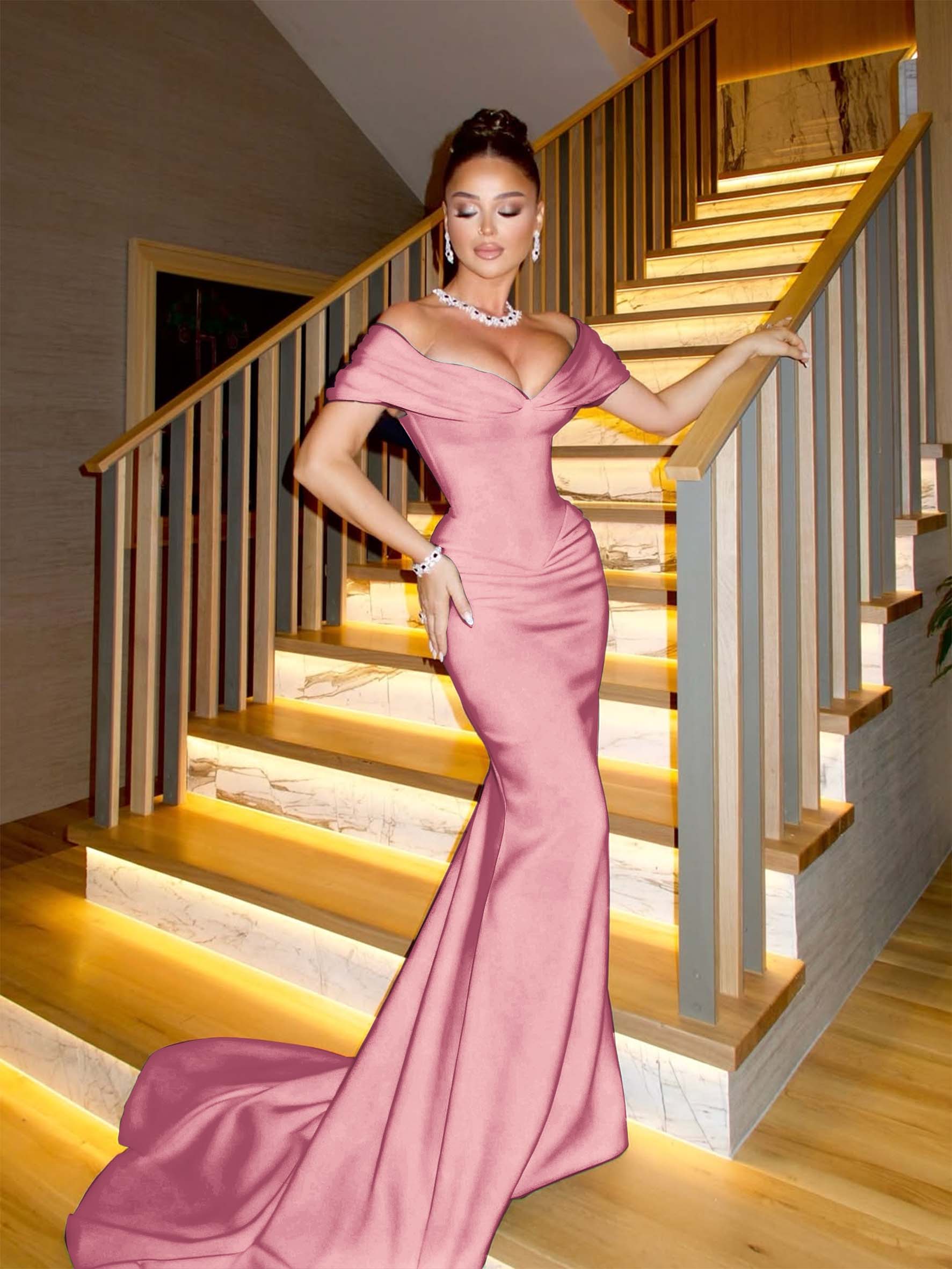 Off The Shoulder Sleeveless Long Mermaid Prom Dress With Pleated YK0338